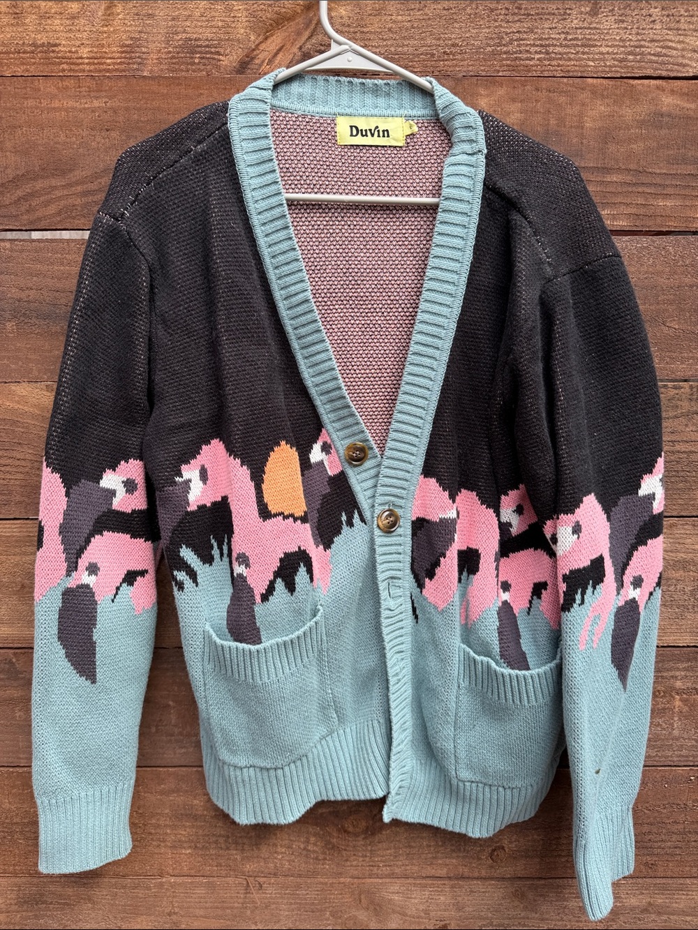 Duvin Men's Mint & Black Flamingo-Pattern Cardigan